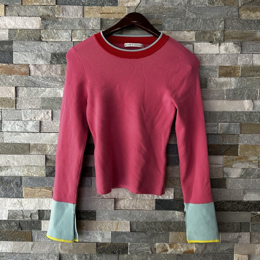 Alice Olivia Westi Colour Block Longsleeve Ribbed Shirt Sweater Wool Small